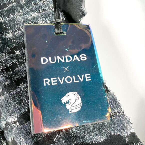 Dundas Stardust Mini Dress‎ Black Silver Tiger V-Neck Long Sleeve Sz XS Metallic - Picture 9 of 12